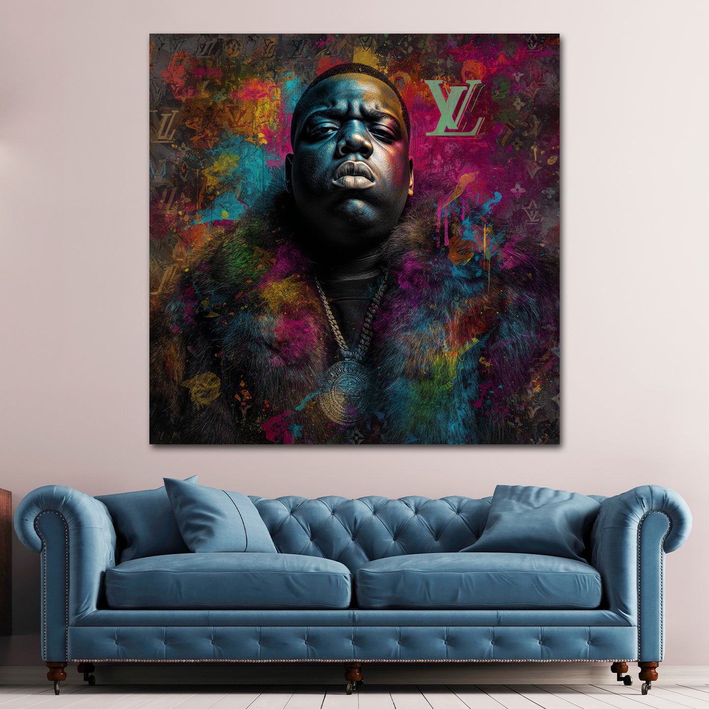 Pop Art Rapper mit Pelzjacke Urban Style Wandbild