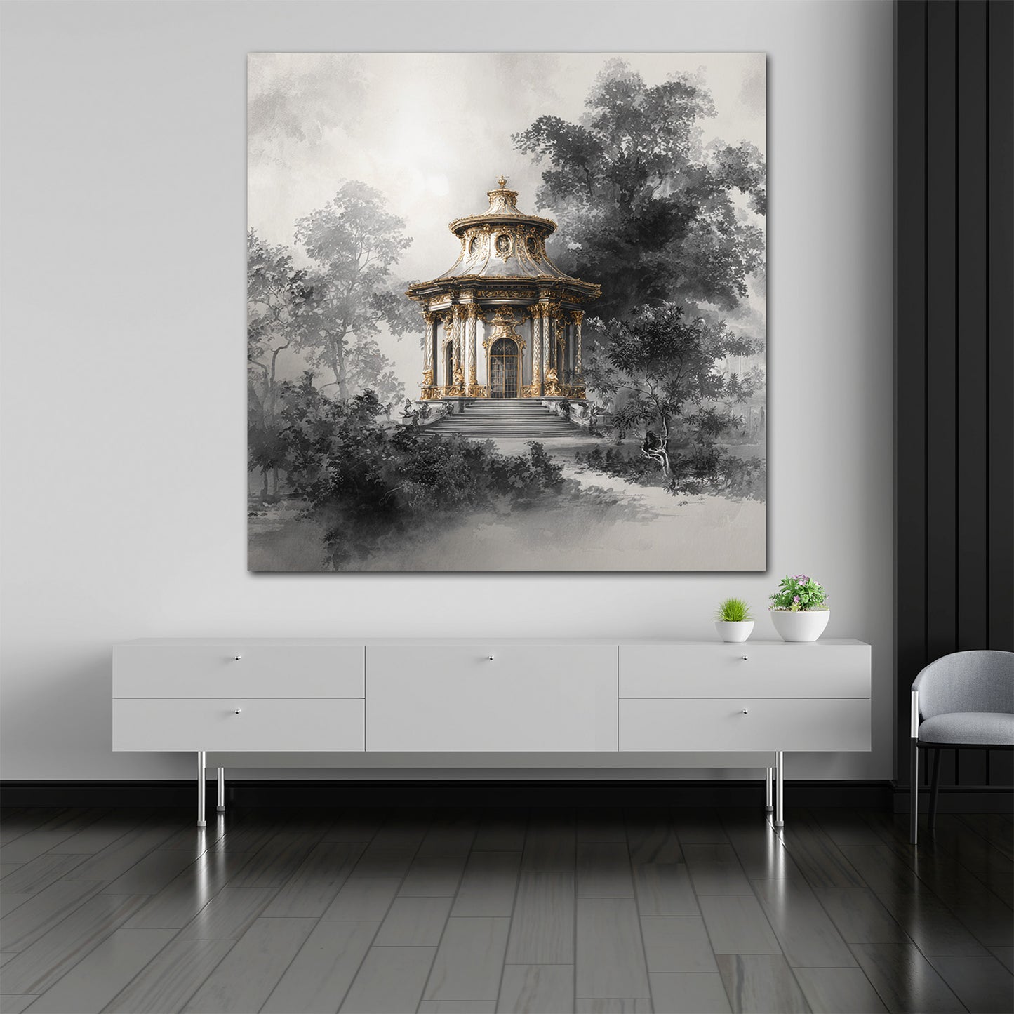 Rokoko Pavillon Sanssouci Park Potsdam schwarz weiß Wandbild