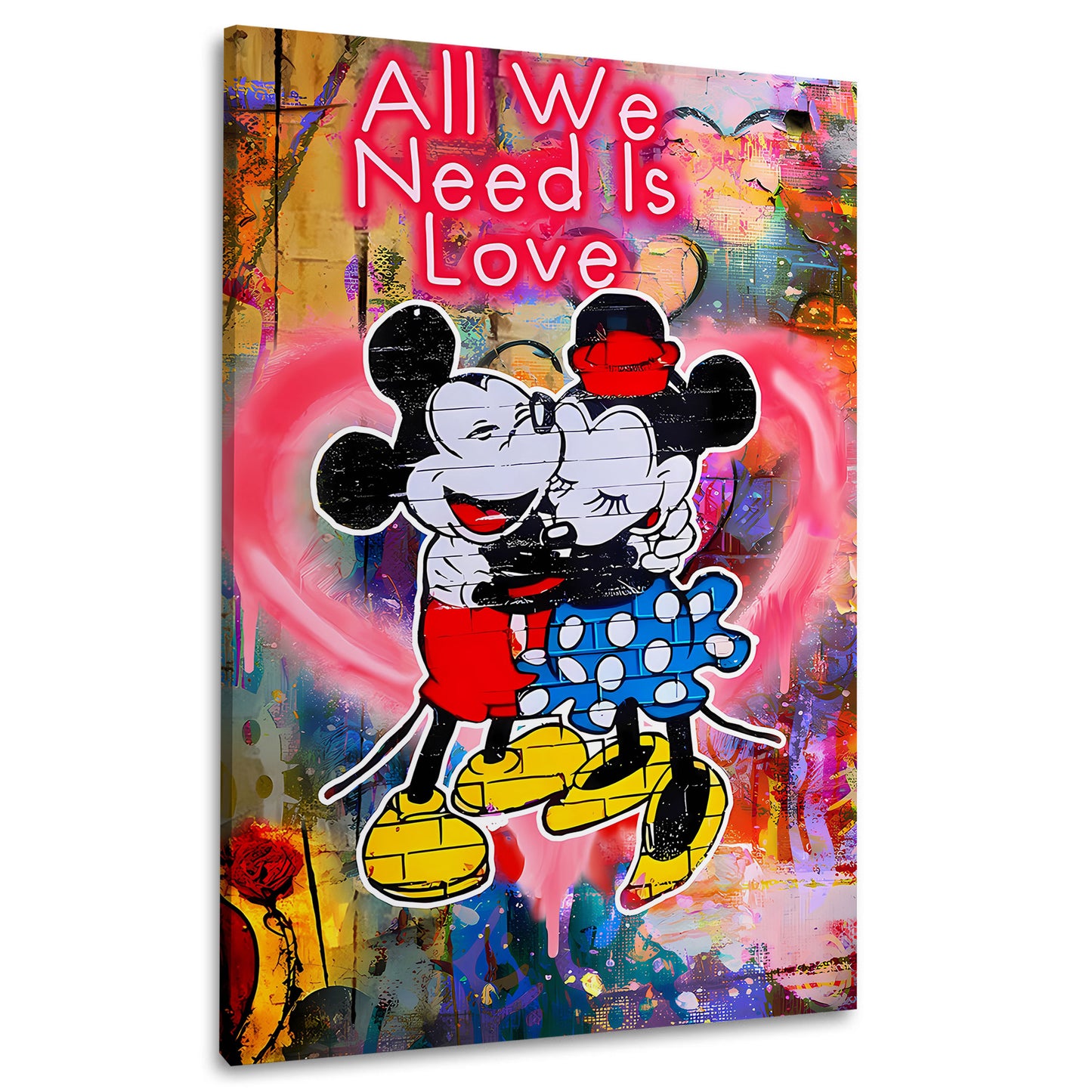 Romantische Mäuse Comic Neon Schriftzug Wandbild