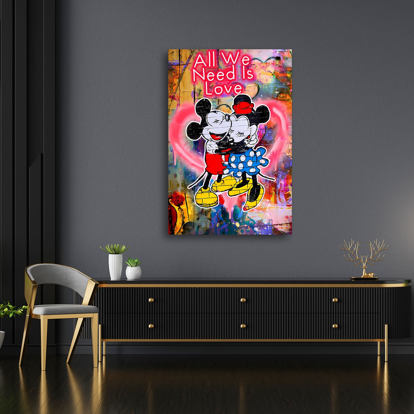 Romantische Mäuse Comic Neon Schriftzug Wandbild