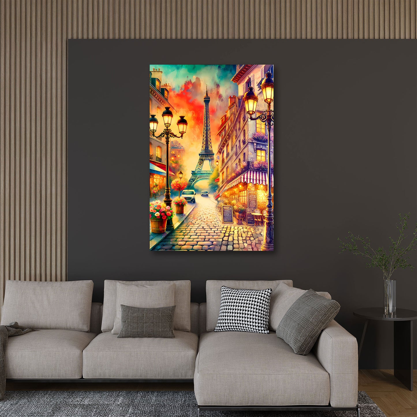 Romantische Stadt Paris Laternen Blumen Bistro Wandbild