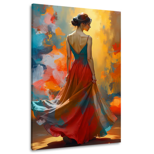 Rückenansicht Frau leuchtende Farben Malerei Wandbild