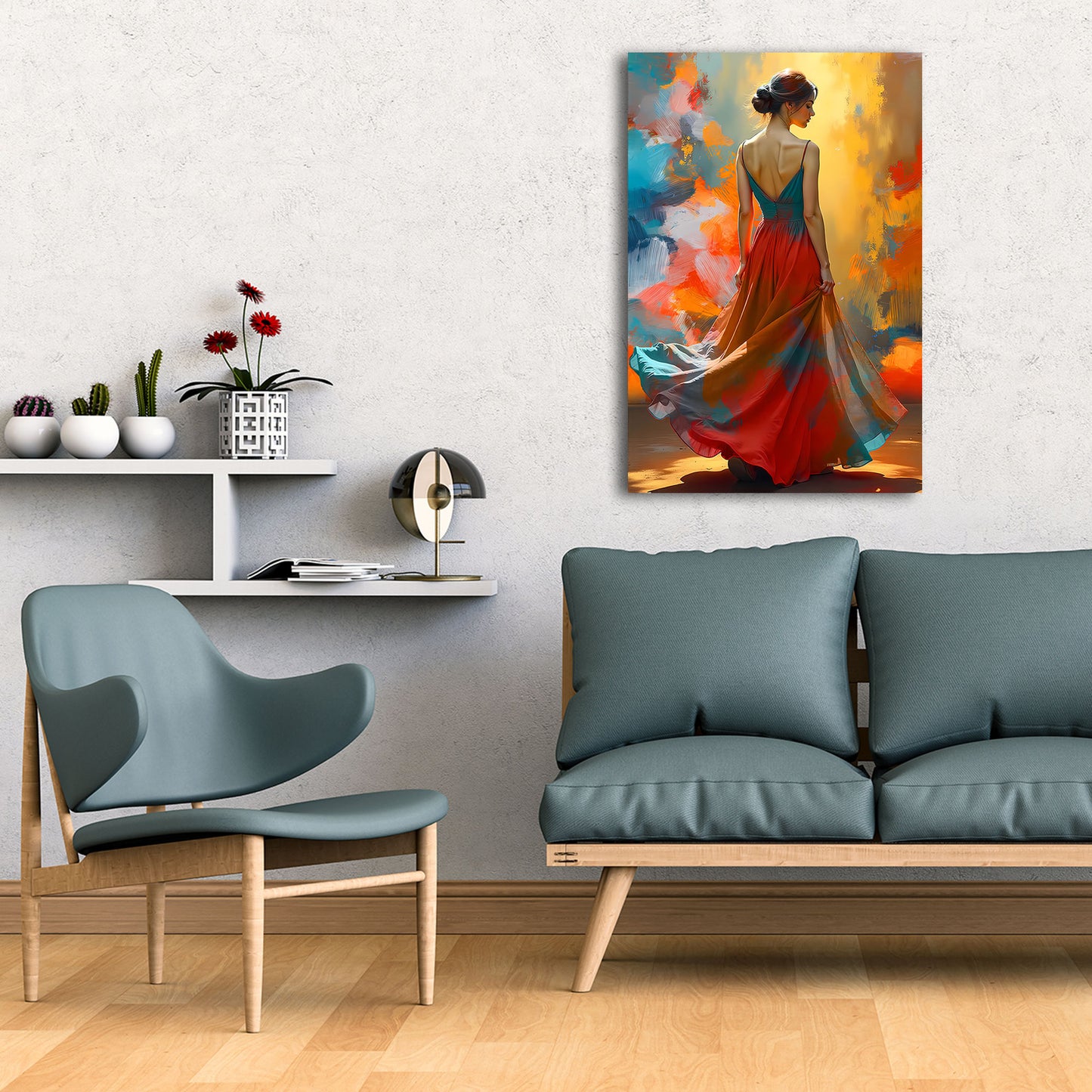 Rückenansicht Frau leuchtende Farben Malerei Wandbild