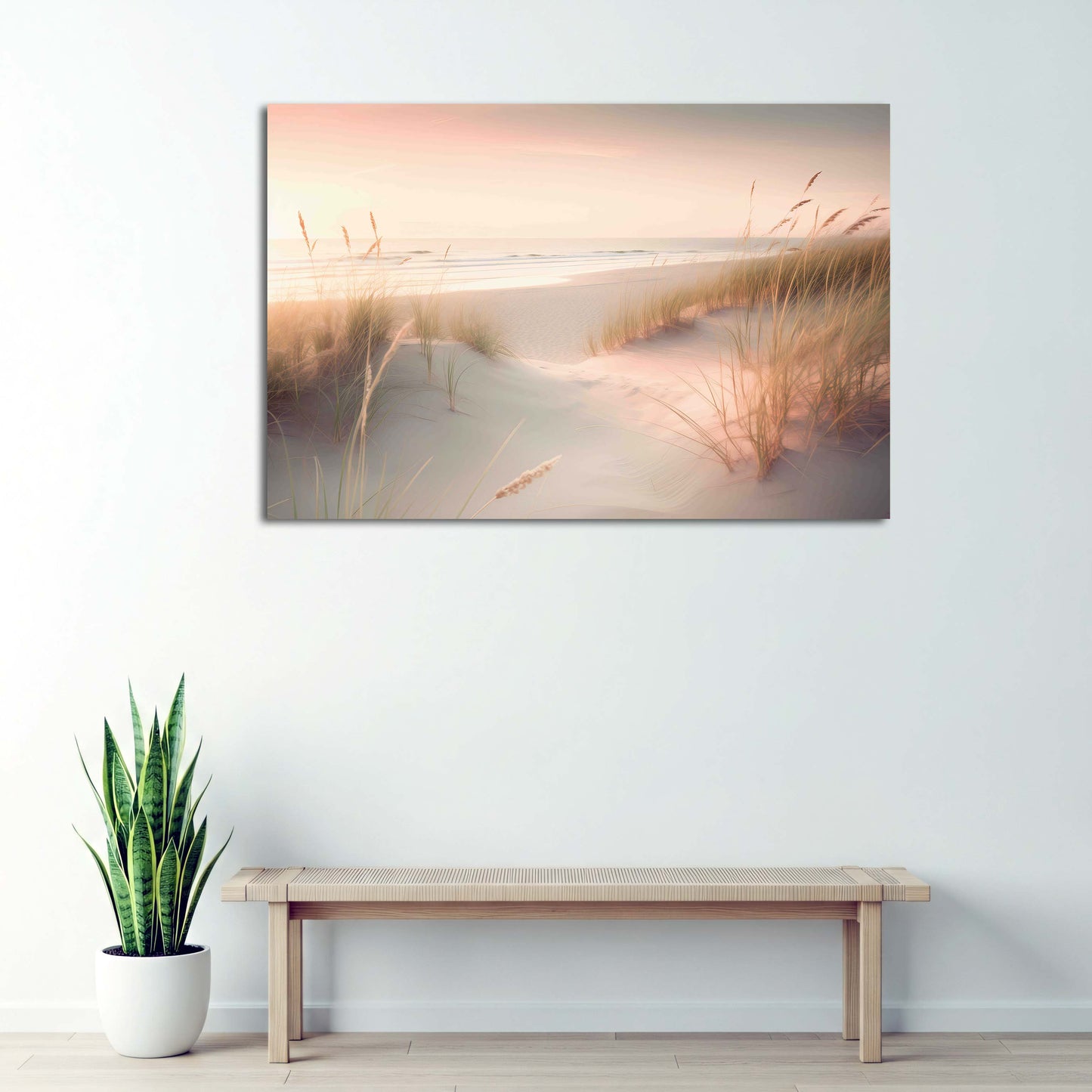 Sanfte Küstenlandschaft mit Gräsern im Abendlicht Wandbild