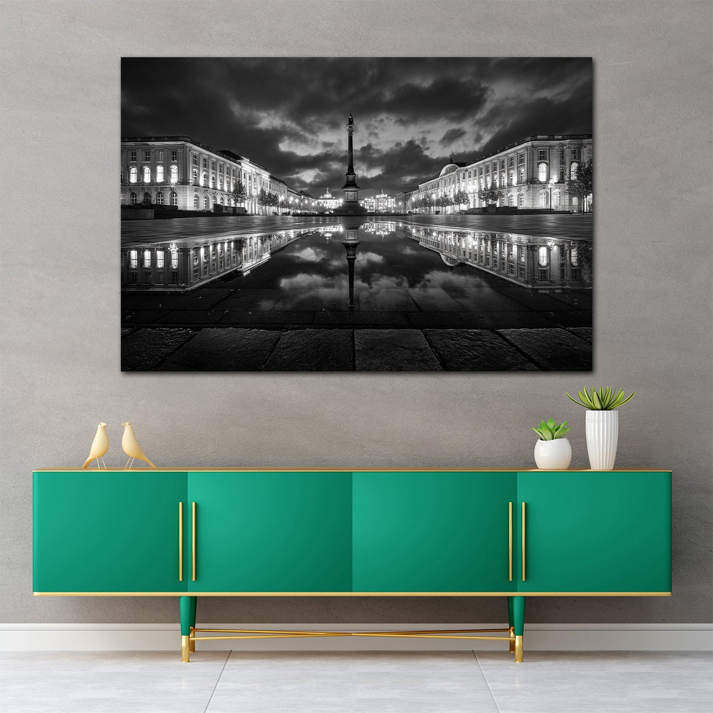 Schlossplatz Stuttgart Innenstadt bei Nacht schwarz weiß Wandbild