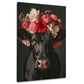 Schwarze Kuh mit roter Blumenkrone Wandbild