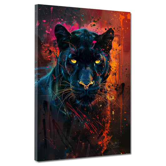Schwarzer Panther leuchtende Augen Farbexplosion Wandbild