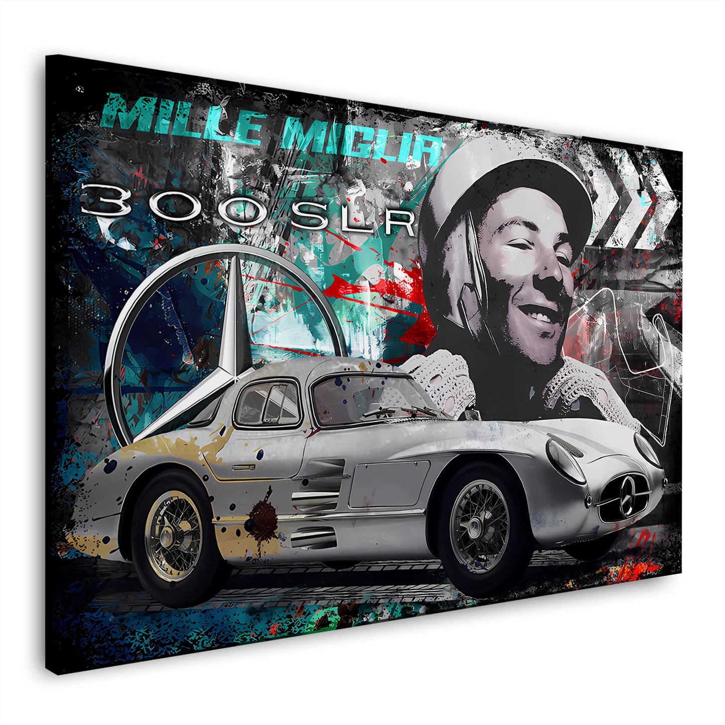 Silberpfeil Mercedes Klassiker Fahrerportrait Motorsport Wandbild