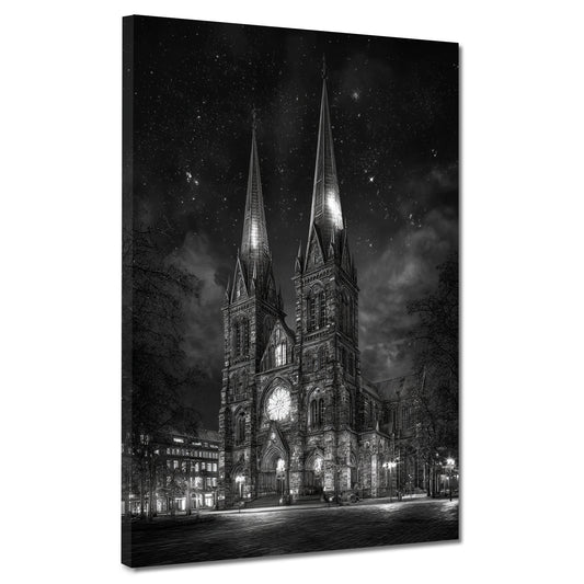 St. Petri Dom Bremen bei Sternenhimmel schwarz weiß Wandbild