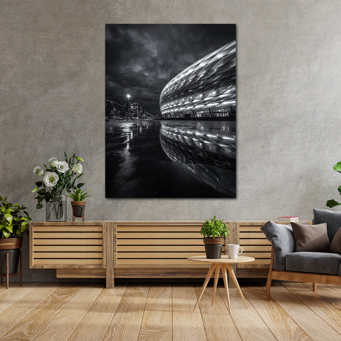 Stadion Allianz München schwarz weiß Wandbild