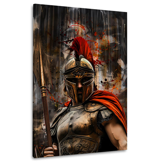 Starker Held mit Helm roter Umhang Fantasy Wandbild