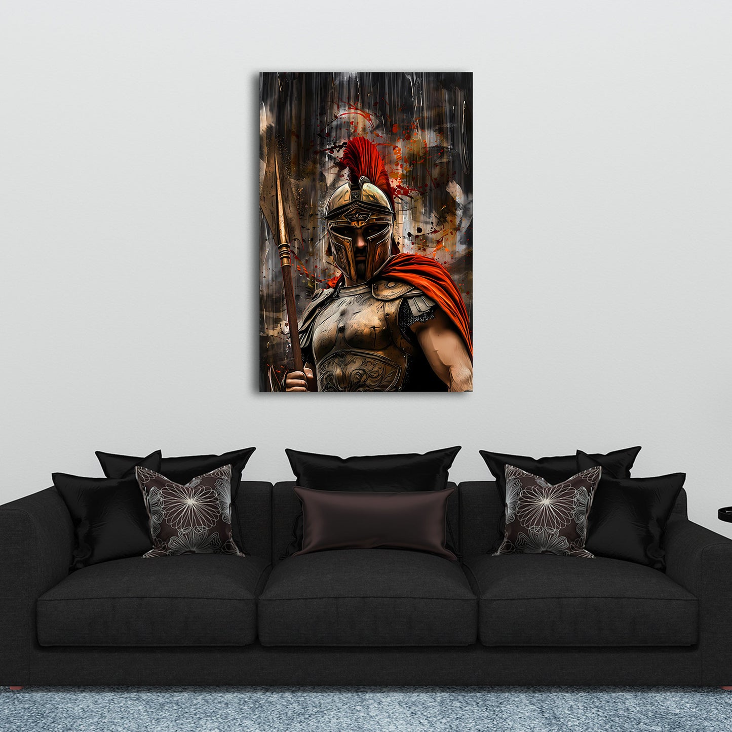 Starker Held mit Helm roter Umhang Fantasy Wandbild