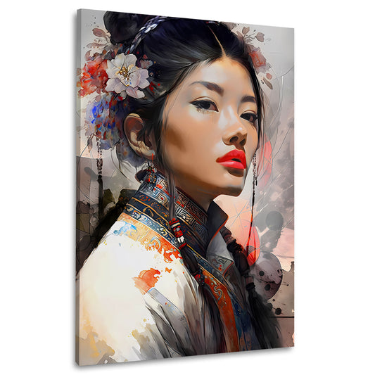 Stolze Frau asiatisch rote Lippen modern Wandbild