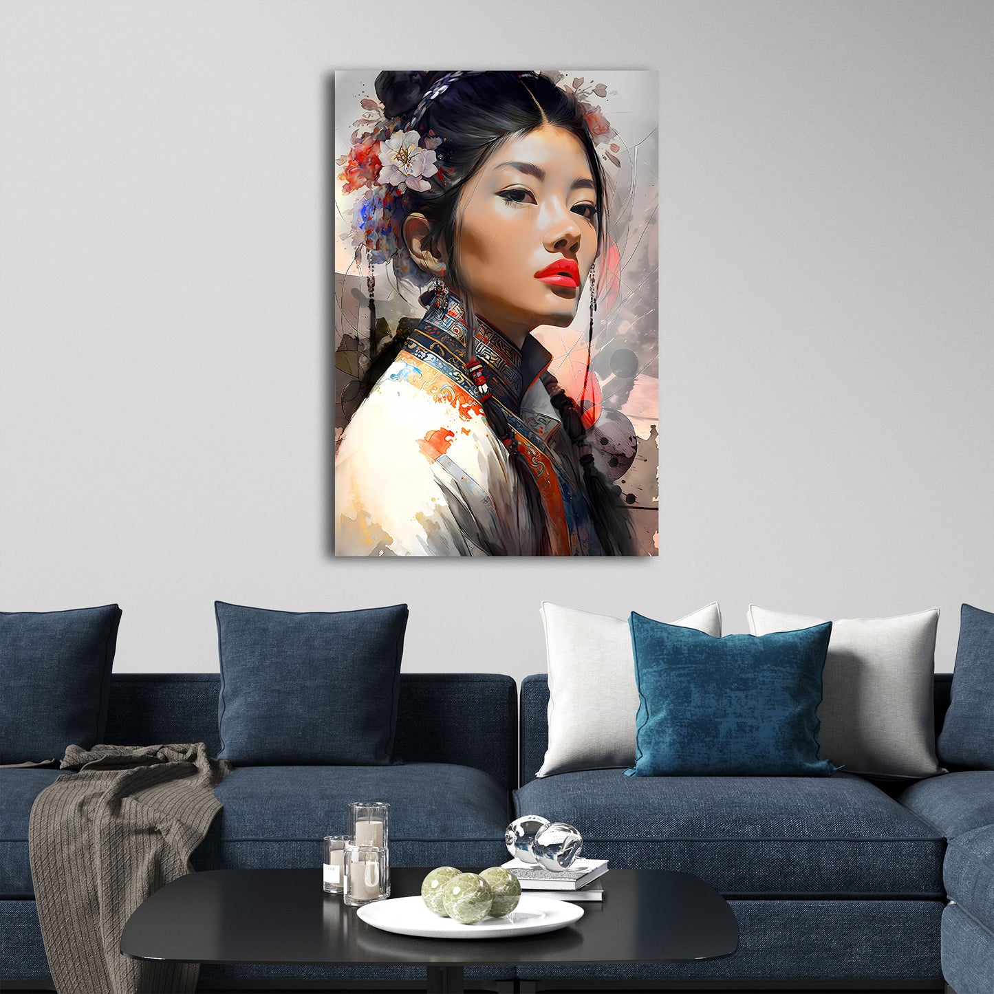 Stolze Frau asiatisch rote Lippen modern Wandbild