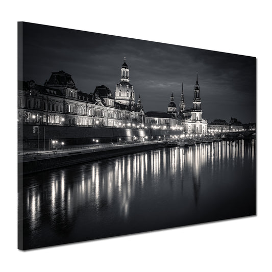 Uferpromenade Elbe Dresden Abendlicht schwarz weiß Wandbild