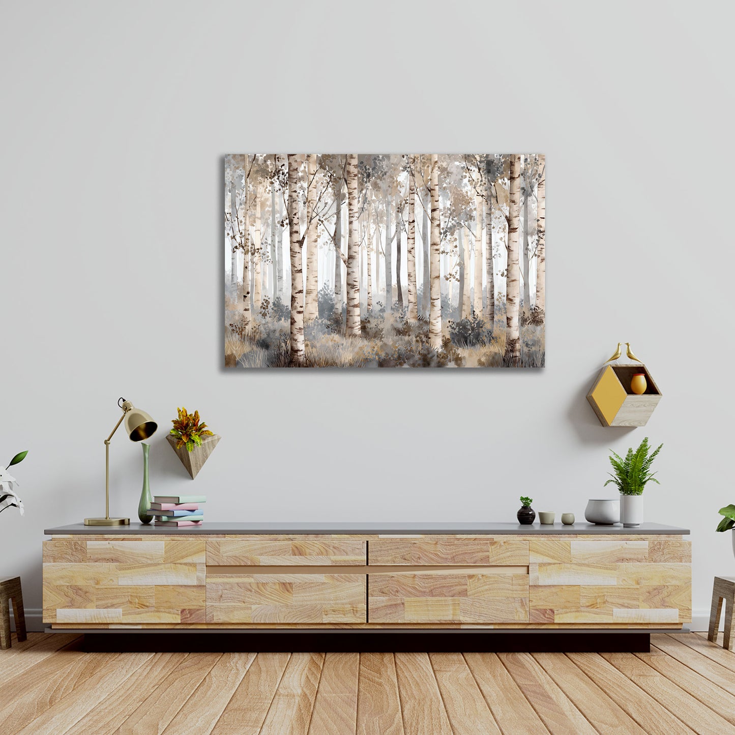Waldlandschaft mit Birken helle Baumstämme abstrakt Natur Wandbild