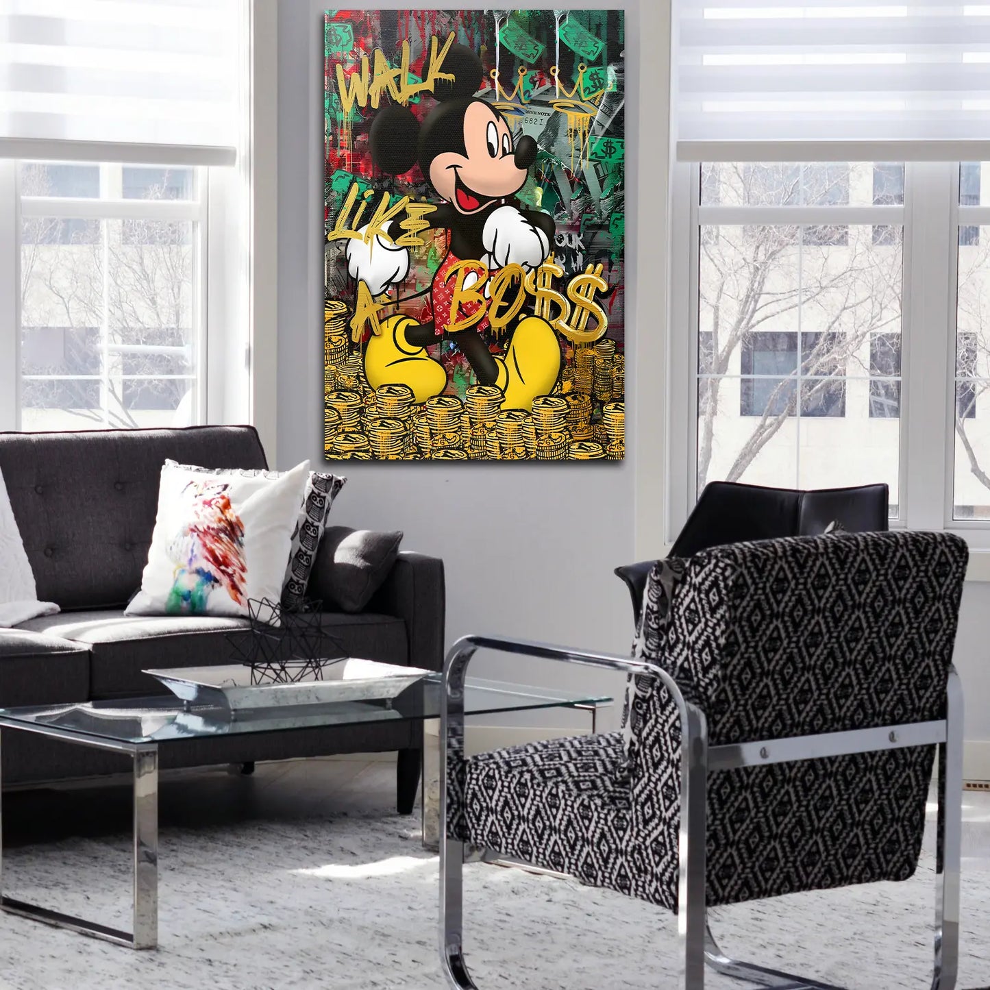 Mickey Walk Like A Boss Pop Art, Comic Wandbild Kunstwerk