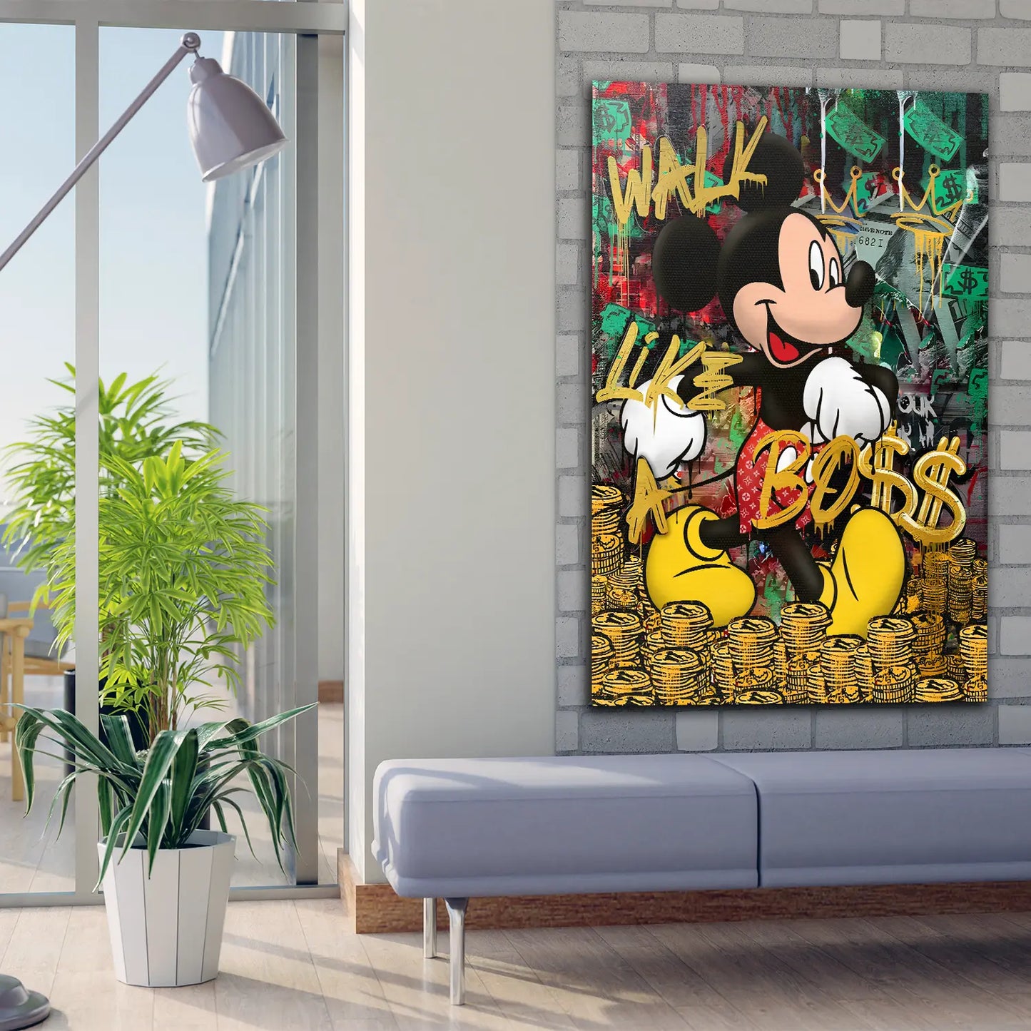 Mickey Walk Like A Boss Pop Art, Comic Wandbild Kunstwerk