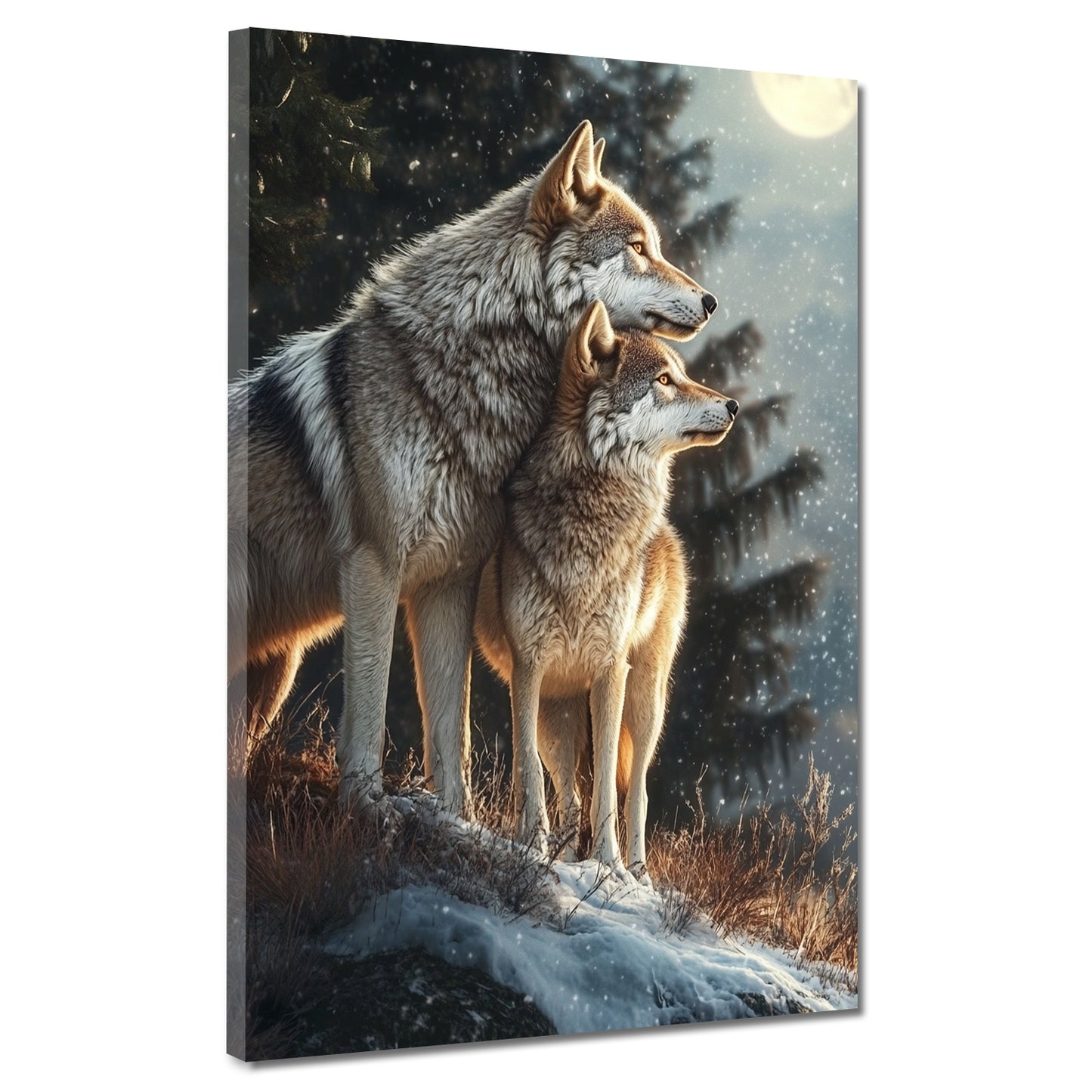 Zwei Wölfe im Schnee Waldromantik Wandbild