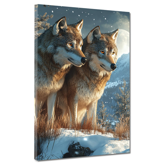Zwei Wölfe im verschneiten Gebirge Wandbild
