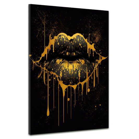 Wandbild Kunstwerk Abstract Golden Lips, Pop Art