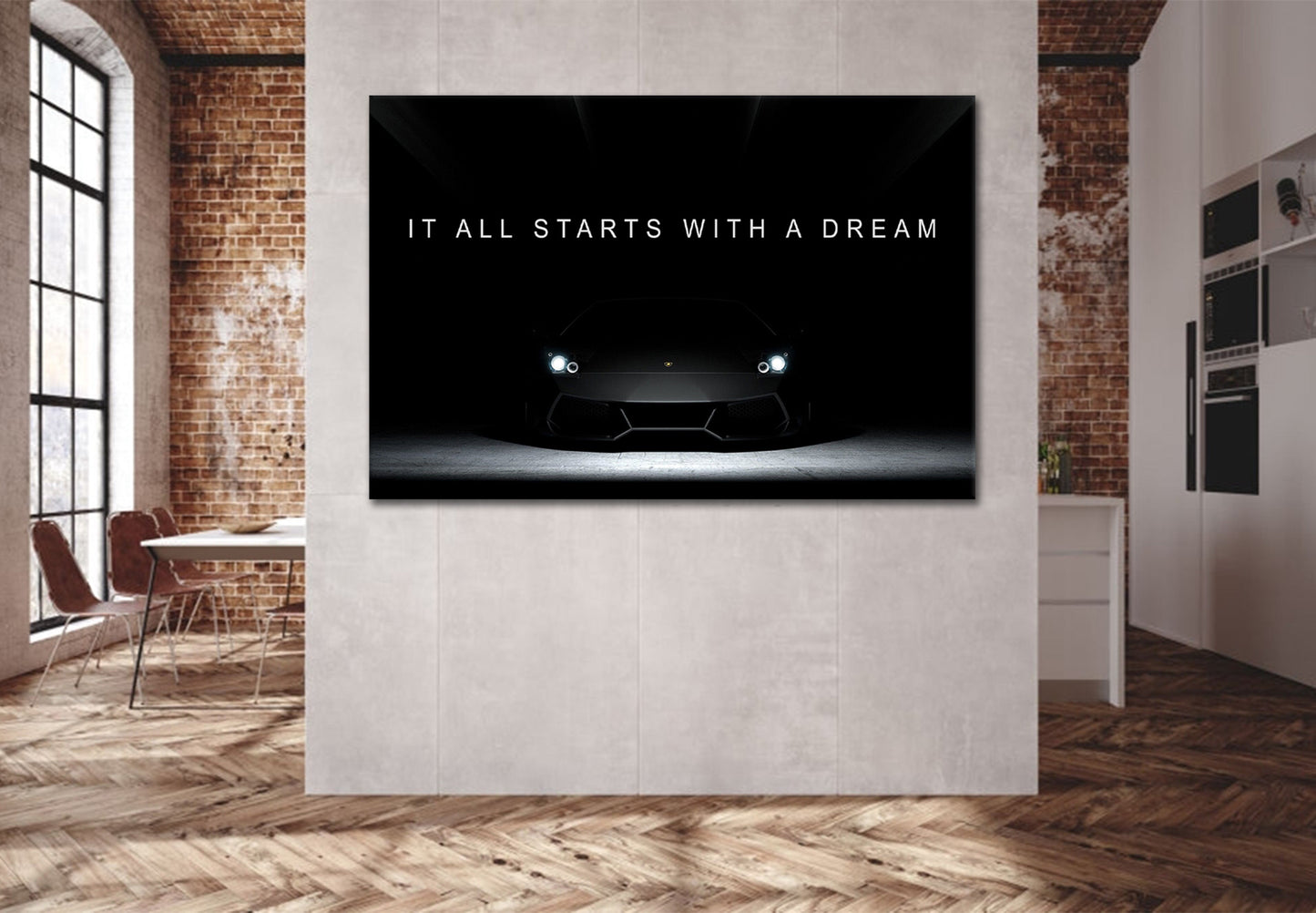 Sportwagen It All Starts With A Dream Wandbild Kunstwerk