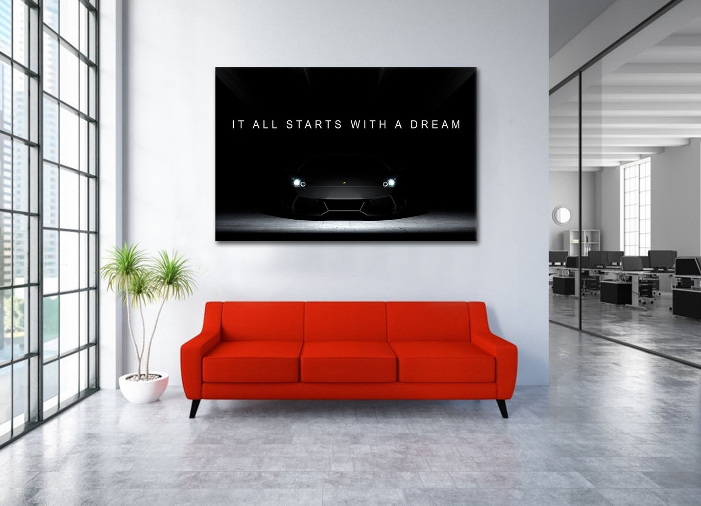 Sportwagen It All Starts With A Dream Wandbild Kunstwerk